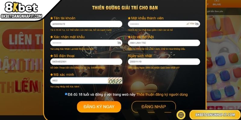 Đăng Ký 8KBET Tạo Tài Khoản Mới Cho Hội Viên Trong Vài Phút Điền chuẩn xác thông tin yêu cầu khi tạo account